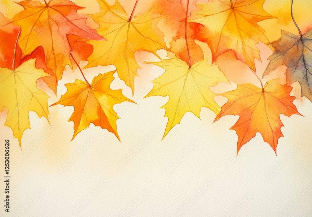 Fototapeta premium Watercolor autumn maple leaves border