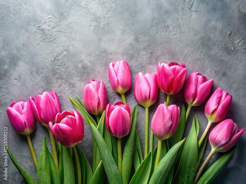 Close-up pink tulips, shadowed, against a gray gradient.  Spring blooms in vibrant floral photography.