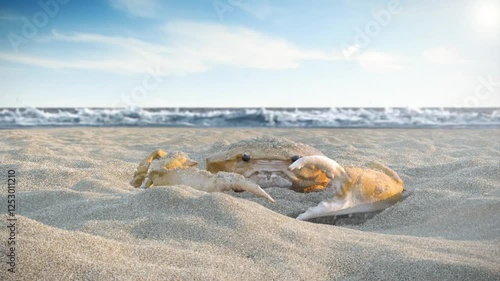 crab appears on the beach