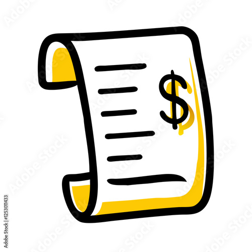 Hand-drawn invoice icon in yellow and black