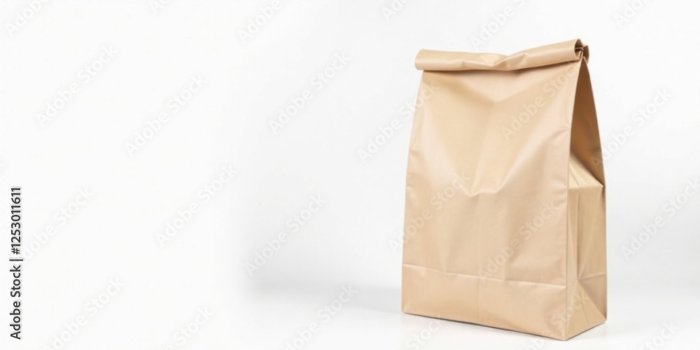 A Simple Brown Paper Bag on a White Background, Ready for Your Design or Message A Simple Brown Paper Bag on a White Background, Ready for Your Design or Message