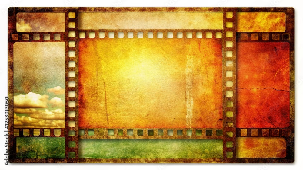 Obraz premium Retro Photo Framework Against Old Paper with Filmstrip