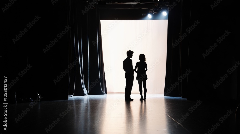 Silhouettes of a couple standing in a bright theater doorway Silhouettes of a couple standing in a bright theater doorway