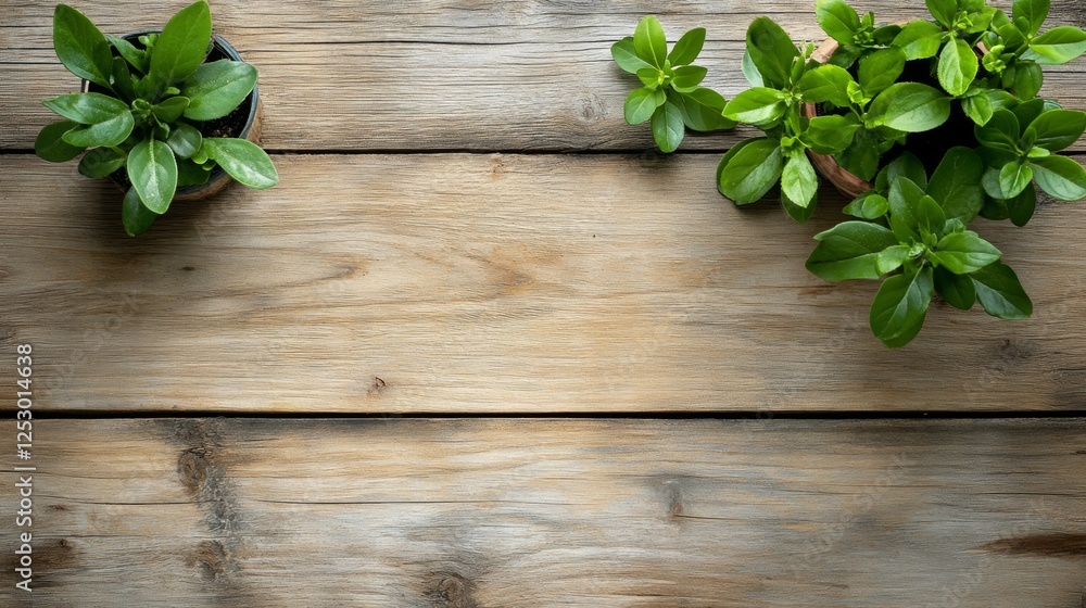 Fresh green basil on a rustic wooden table Fresh green basil on a rustic wooden table