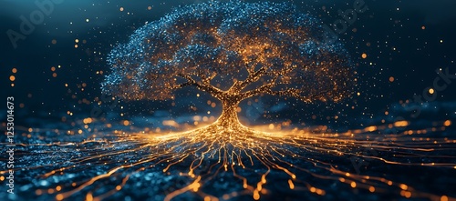 Obraz na płótnie Luminous Tree of Light: Glowing Branches and Root System w salonie
