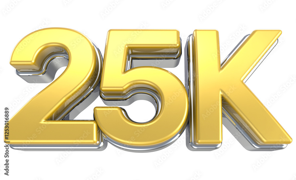 25K Number Yellow With Silver 3D Render 25K Number Yellow With Silver 3D Render