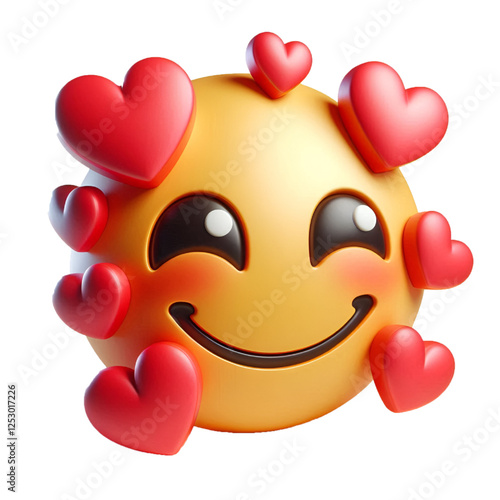 Smiling face with hearts three-dimensional emoji. Emoticon isolated on white background