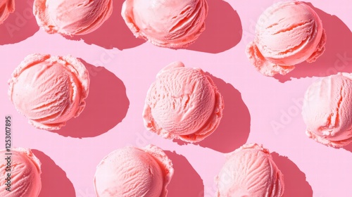 Minimalist pink background with ice cream scoops