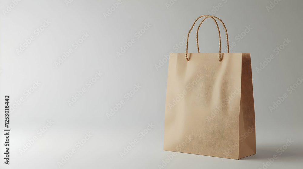 A classic brown paper shopping bag with twisted handles is placed against a neutral white background, emphasizing its eco-friendly design. A classic brown paper shopping bag with twisted handles is placed against a neutral white background, emphasizing its eco-friendly design.