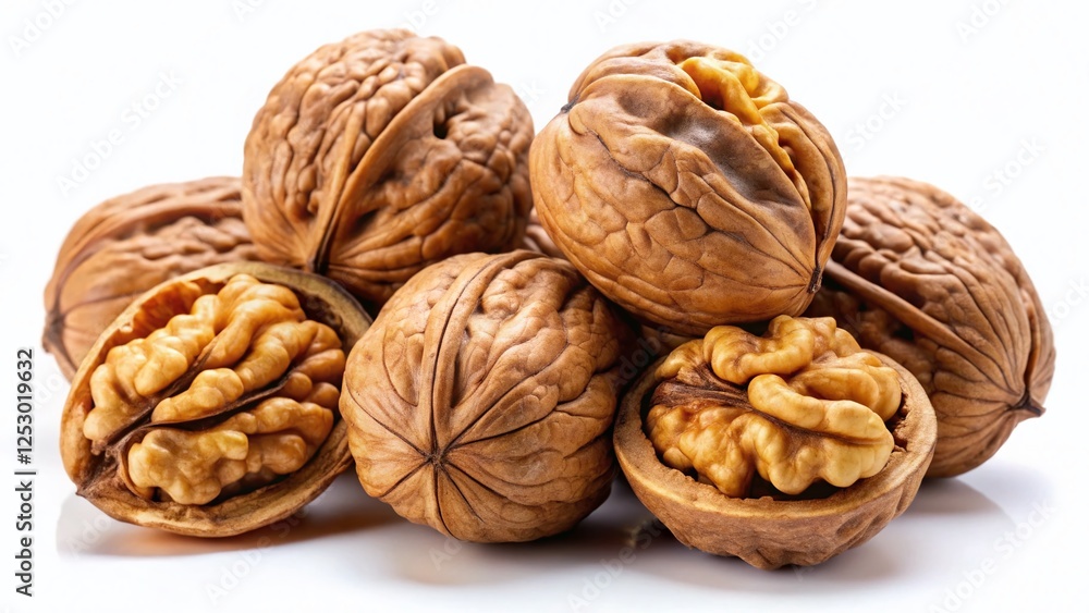 High-Resolution Image of Isolated Walnuts on White Background - Perfect for Food Blogs and Packaging High-Resolution Image of Isolated Walnuts on White Background - Perfect for Food Blogs and Packaging