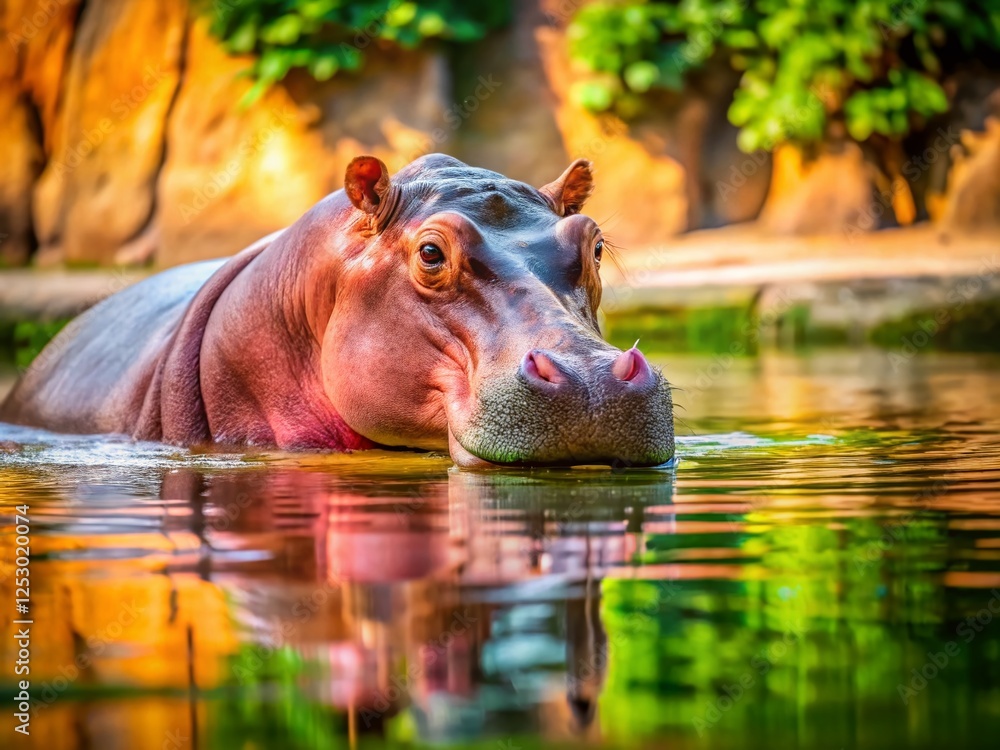 Fototapeta premium Hippopotamus Conservation: Pink Sunscreen, Ecosystem Protection