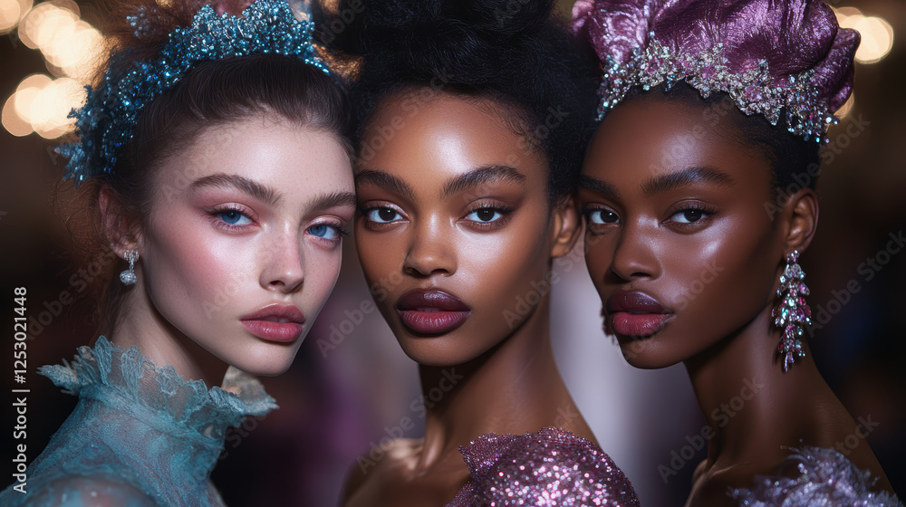 Obraz premium Elegant models showcasing beauty and fashion in stunning attire