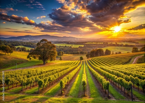 Wallpaper Mural Hunter Valley NSW Australia: Panoramic View of Rolling Vineyard Hillsides at Sunset Torontodigital.ca