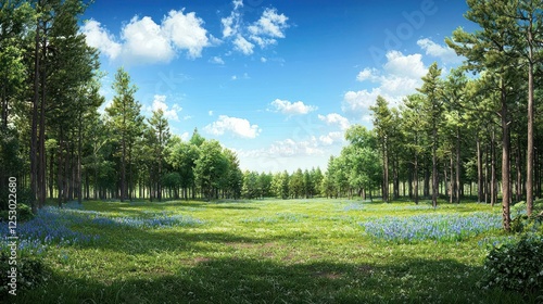 Wallpaper Mural Sunlit Forest Meadow with Blue Flowers Torontodigital.ca