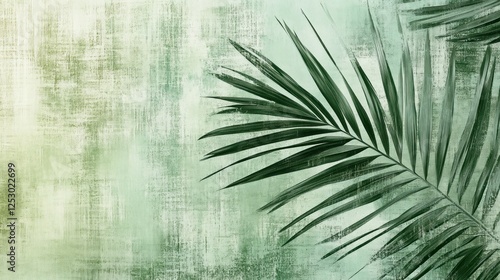 Serene Palm Frond on Textured Green Background