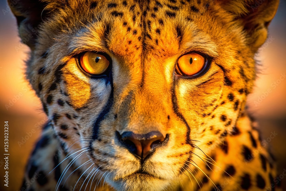 Naklejka premium Intense Cheetah Gaze: Close-up Portrait of Wild Cat Eyes