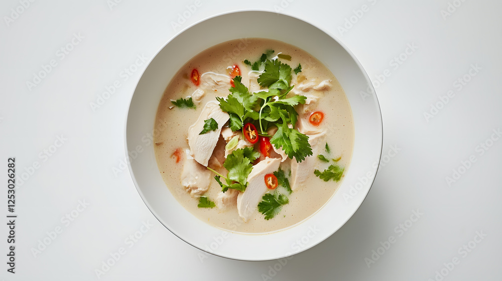 Minimalist Interpretation of Thai Tom Kha Gai Soup with Fresh Herbs Minimalist Interpretation of Thai Tom Kha Gai Soup with Fresh Herbs