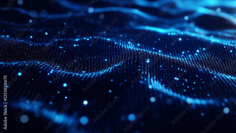 Abstract blue digital wave particles in dark space Abstract blue digital wave particles in dark space