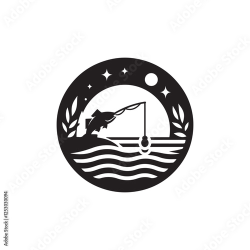 fishing silhouette vector clip art logo design