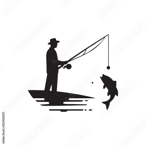 fishing silhouette vector clip art logo design
