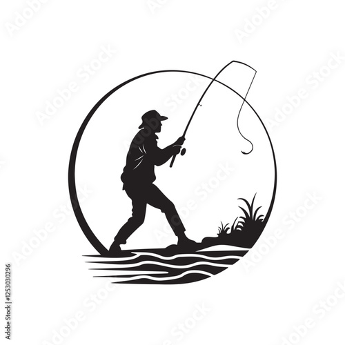 fishing silhouette vector clip art logo design