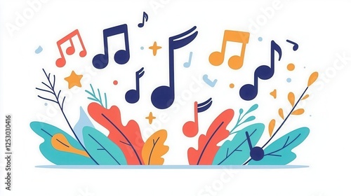 a joyful music note vector, melody element, bold cartoon style, multicolor, isolated on white background