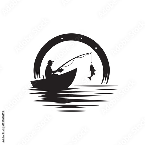 fishing silhouette vector clip art logo design