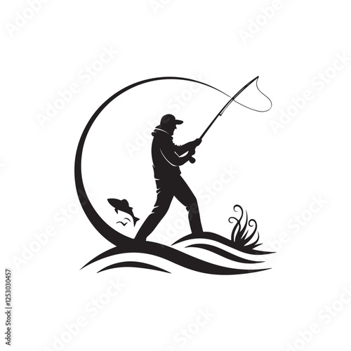 fishing silhouette vector clip art logo design