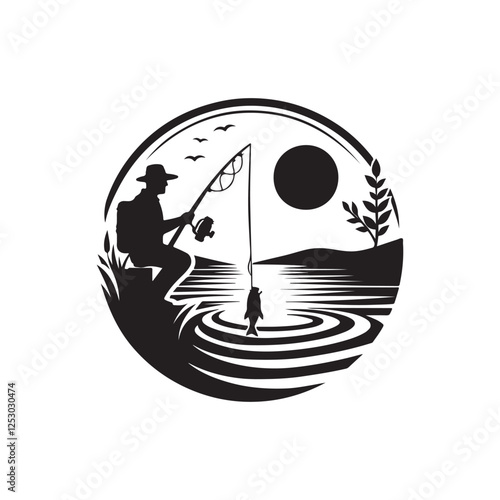 fishing silhouette vector clip art logo design