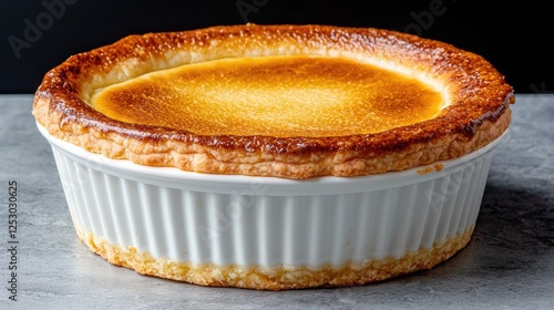 Baked Custard Dish on Gray Surface. Potential Stock Use photo