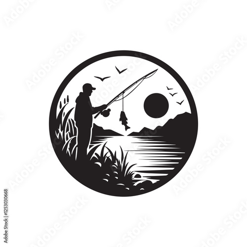 fishing silhouette vector clip art logo design