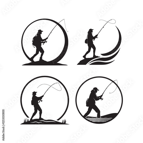 fishing silhouette vector clip art logo design