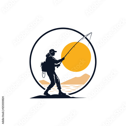 fishing silhouette vector clip art logo design