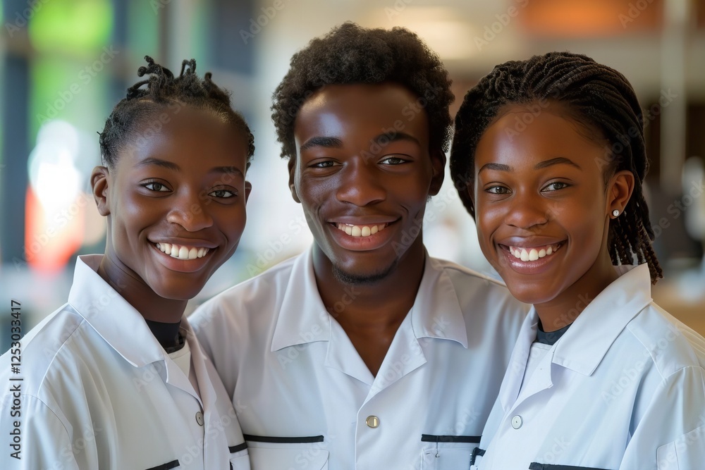 Cheerful Janitors in Office Uniform Pose for a Portrait Cheerful Janitors in Office Uniform Pose for a Portrait