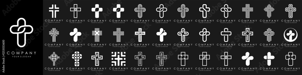 Fototapeta premium set of church logo design vector. minimal Jesus Christ Cross. line style concept for Christian Church Community inspiration