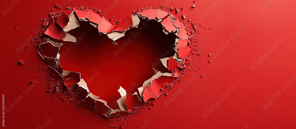Broken heart showing red and beige background symbolizing lost love and sadness Broken heart showing red and beige background symbolizing lost love and sadness