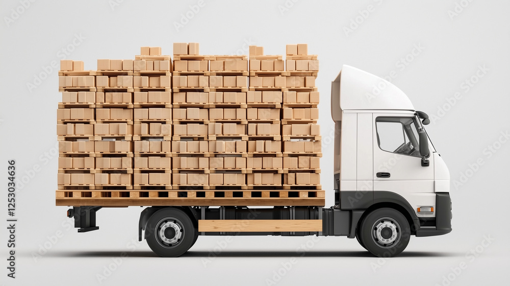 Naklejka premium Truck loaded with pallets. The truck bed is full of neatly stacked goods.