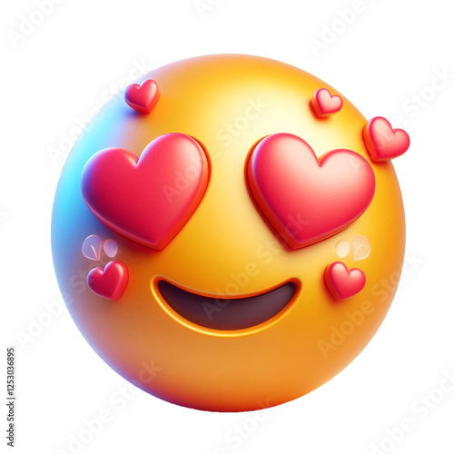 Smiling face with hearts three-dimensional emoji. Emoticon isolated on white background