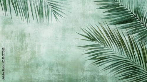 Serene Palm Fronds on a Textured Green Background
