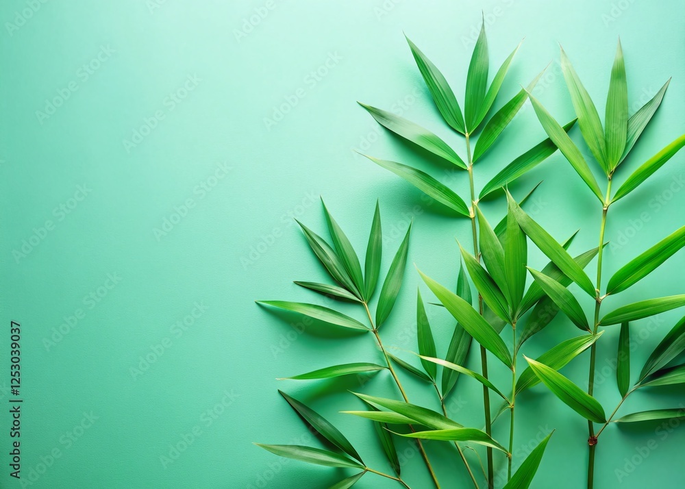 Fototapeta premium Lush Green Bamboo Leaves on Mint Background - Wellness & Spa Stock Photo