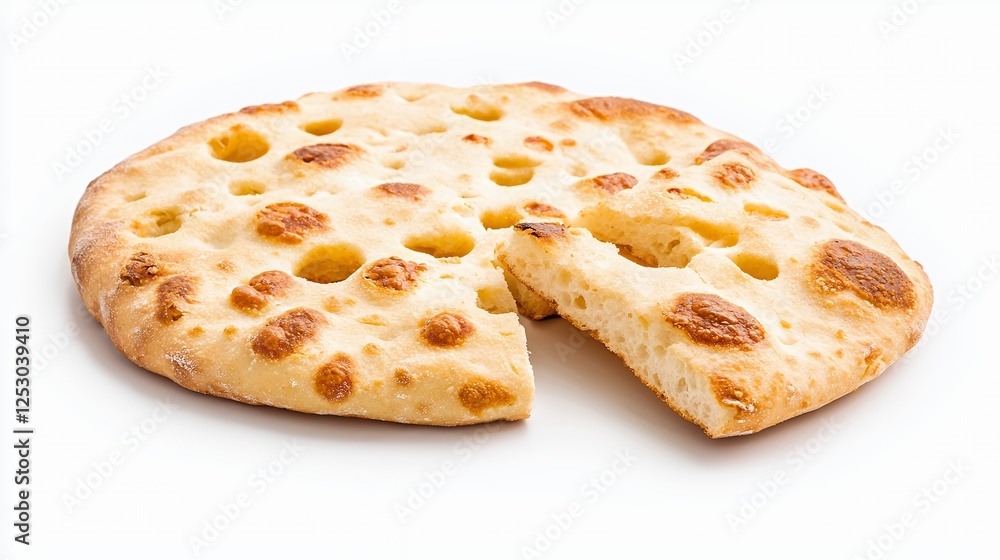 Round Light Brown Flatbread with Holes and Slice Round Light Brown Flatbread with Holes and Slice