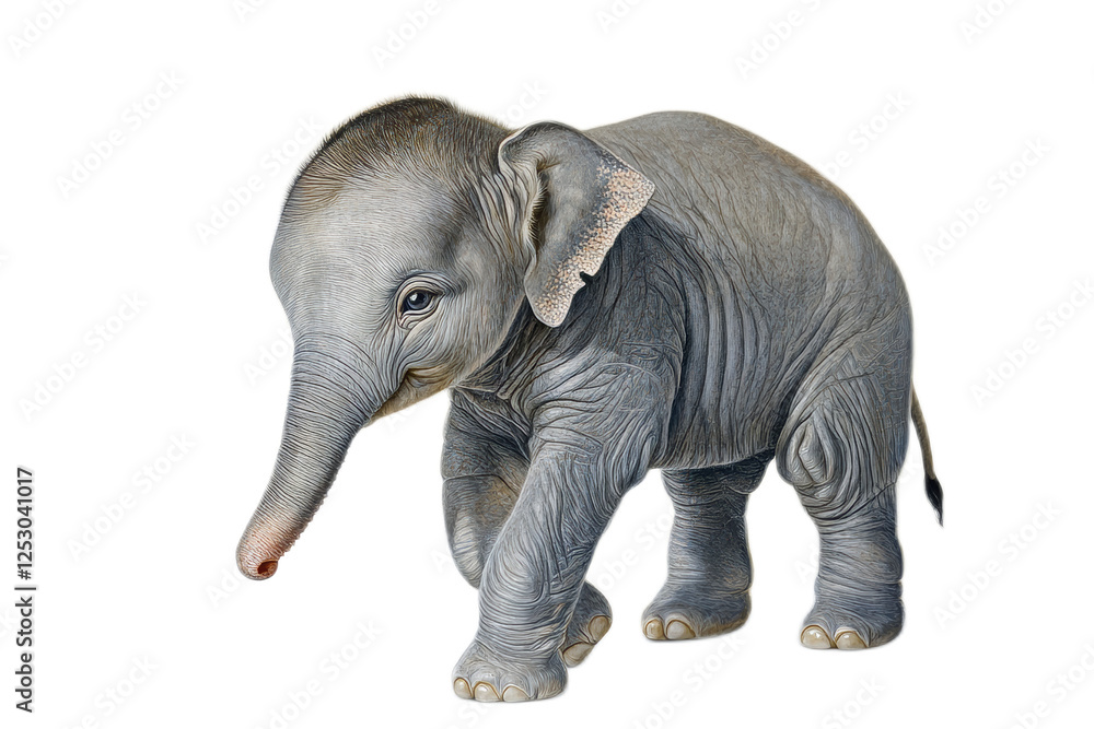 Fototapeta premium A baby elephant is walking on a transparent background