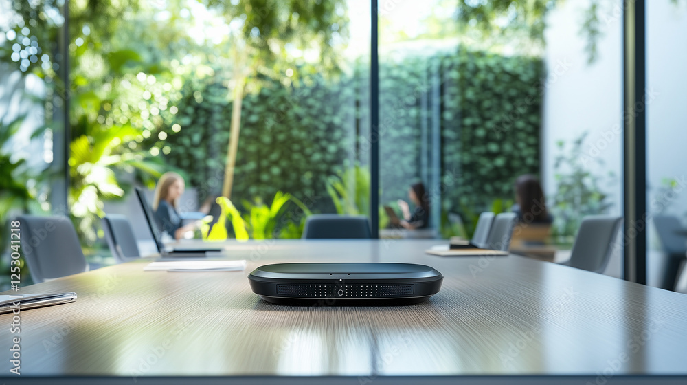 Contemporary office space with plants and advanced conference equipment Contemporary office space with plants and advanced conference equipment
