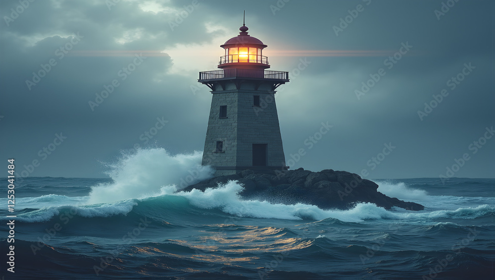 Lighthouse Beacon: Tower Standing Tall Against a Stormy Sea Lighthouse Beacon: Tower Standing Tall Against a Stormy Sea