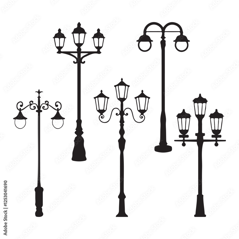 Black and white lamp post vector Black and white lamp post vector