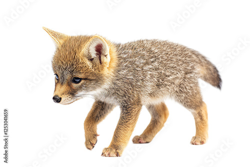 Adorable Baby Fox Cub Walking on Transparent Background in Studio Wildlife Photography