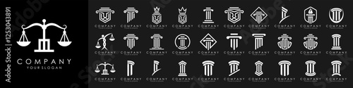 set of justice law logo design template. attorney logo with pillar and star shape illustration