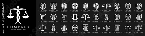 set of justice law logo design template. attorney logo with pillar and star shape illustration