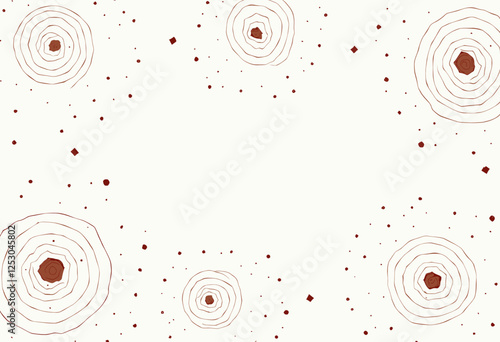 Concentric circles and dots, with varying sizes and shapes, creating a sense of depth and movement. Vector patterns, random pattern