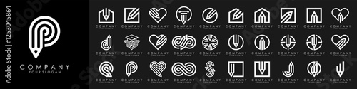 set of creative pencil concept logo design inspiration. vector illustration